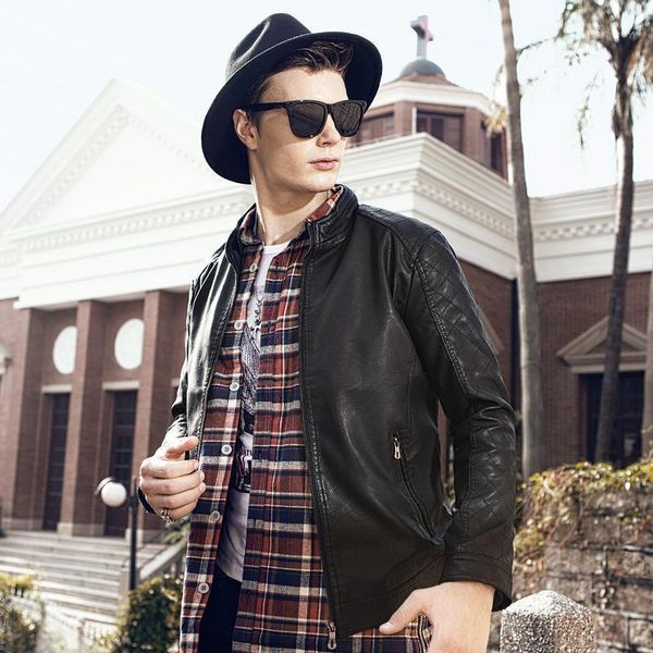 

men's fur & faux brand biker leather jacket men brown men's pu jackets coats motorcycle clothes thick velvet coat moto m-3xl sprin, Black