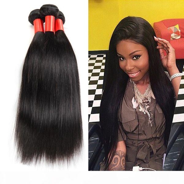 

7a virgin brazilian peruvian mongolian malaysian hair weave 100% human hair straight extensions length 8-30inch in stock ing, Black