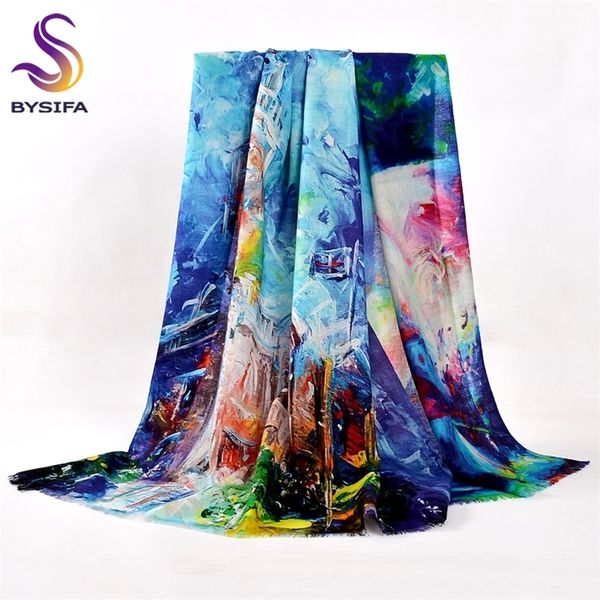 

pure wool scarves new design plus size wool scarf wraps fashion elegant brand pashmina women all-match warm winter scarf shawl 201218, Blue;gray