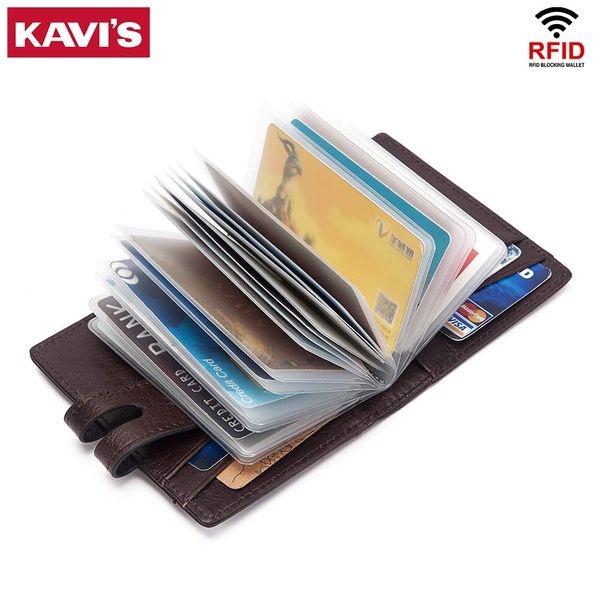 

kavis function genuine leather credit cards holder wallet multifunction id small wallet men coin purse slim cards male mini, Brown;gray