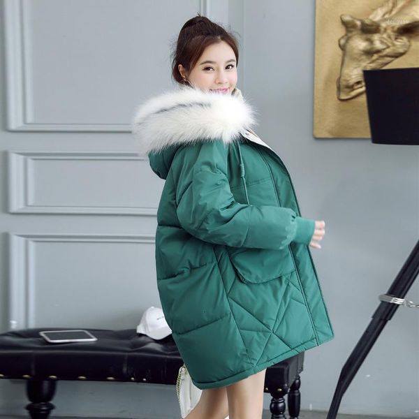 

new fashion solid fur collar hooded winter jacket women warm thick medium long parkas ladies autumn jacket coat1, Black