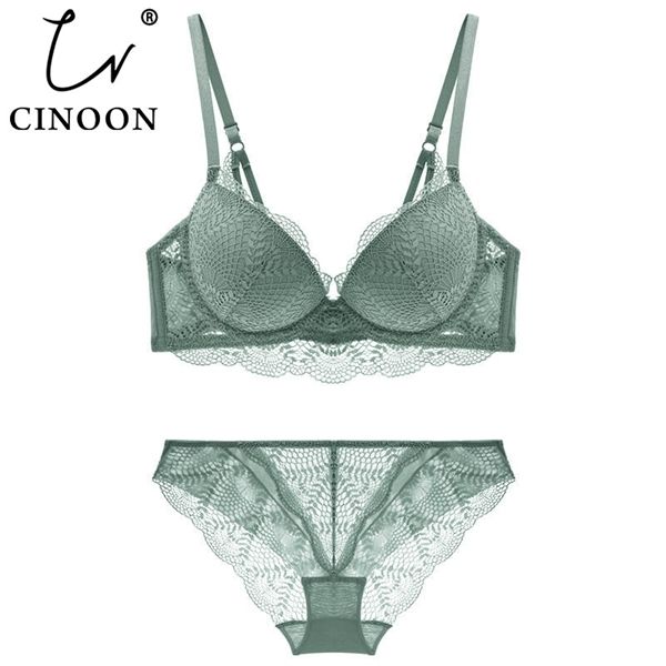 

cinoon new women's underwear set lace push-up bra and panty sets comfortable brassiere adjustable gathered lingerie c1212, Black;white