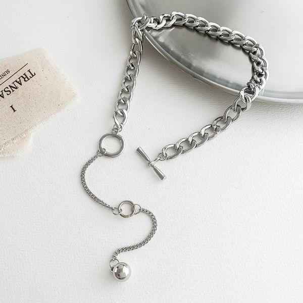 

timeonly statement alloy ball choker neckalces chunky hollow cuban chain o t lock necklace for women ladies jewellery hip hop, Golden;silver