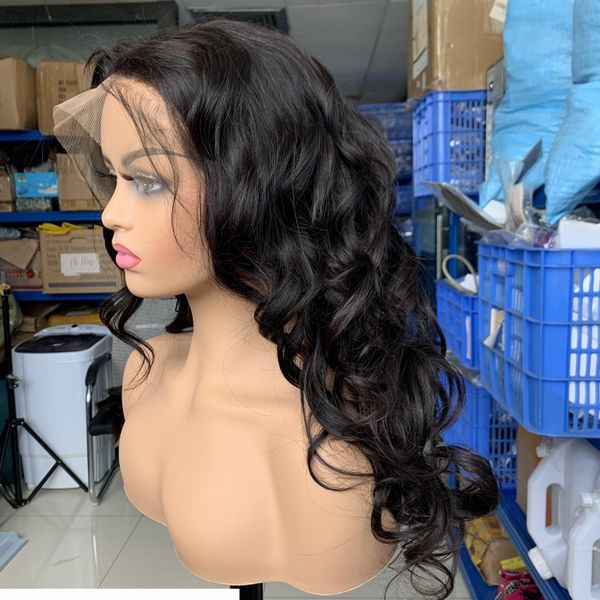 

factory wholesale virgin human hair wigs loose wave lace front wigs for lady 10a quality 150 density, Black