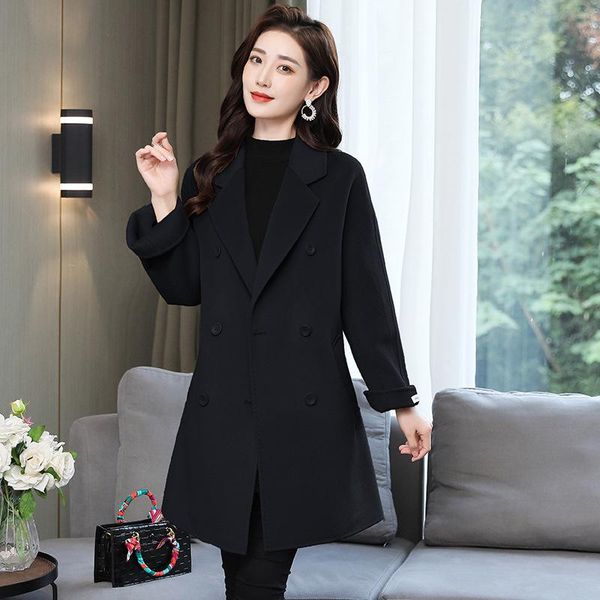 

the new winter 2020 elegant temperament double-breasted warm girl double cashmere coat the fog, Black