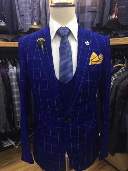 

royal blue plaid slim fit men suit 2019 new design wedding suits for men formal tuxedos groom party prom suits ternos 3 pieces1, White;black