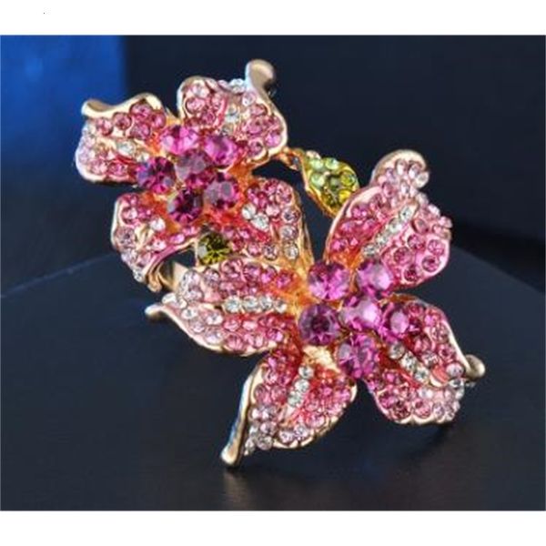 

fashion new hand small jewelry wholesale fresh exaggerated colorful flower studded diamond ring, Silver