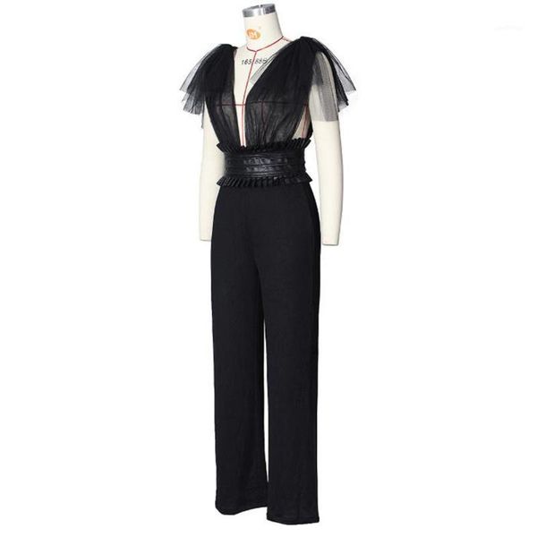 

mesh hollow out womens jumpsuit rompers sleeveless backless black overalls 2020 summer wide leg party jumpsuit for women1, Black;white