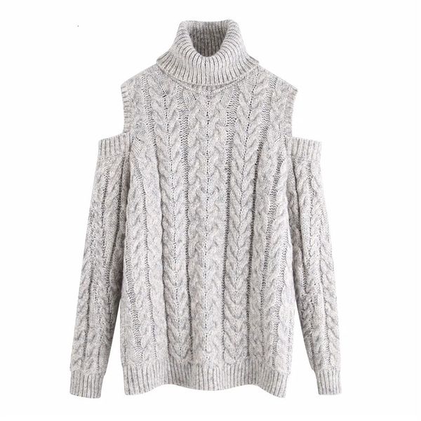 

2021 new gray turtleneck off shoulder cable knitted sweater women autumn winter long sleeve designer sweaters ladies casual pullover 55tg, White;black