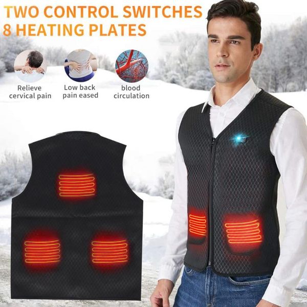 

electric heated vest for men women outdoor warm winter vest with 5 heating panels 3 temperature control heated hunting jacket, Gray;blue