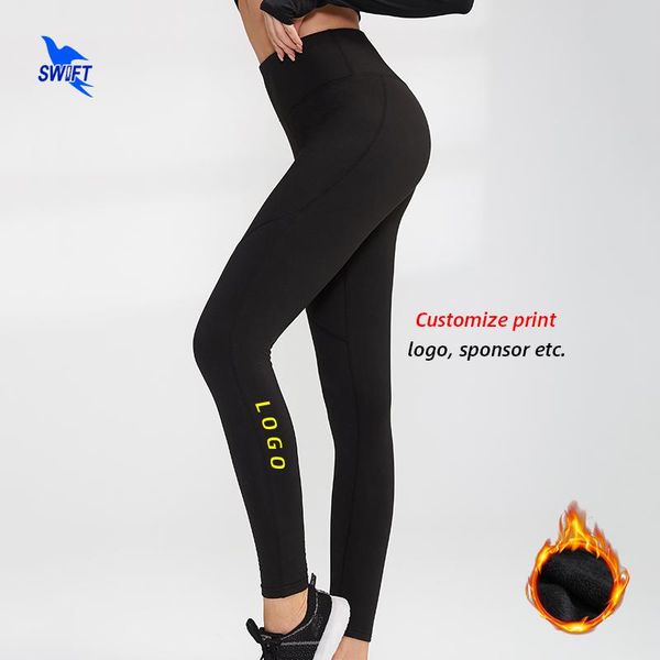 

yoga outfits customize logo high waist compression running tights women winter fleece sports pants gym fitness leggings stretch trousers, White;red
