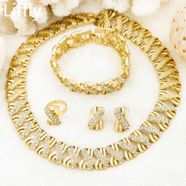 

liffly nigeria jewelry sets for women africa beads jewelry set dubai gold wedding bridal fashion jewelry sets womens accessories 201222, Slivery;crystal