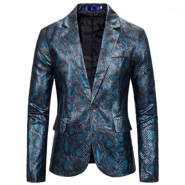

one button men fashion suit jacket long sleeve autumn spring light weight snakeskin blazer streetwear dj jackets big and tall1, White;black