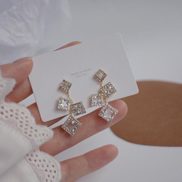 

New design geometric square fashionable exquisite temperament earrings for women, Golden;silver