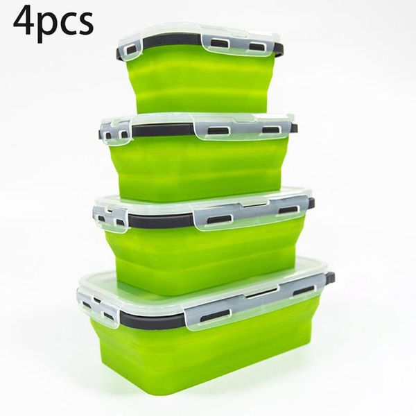 

4x/set silicone lunch box collapsible storage container portable bento box