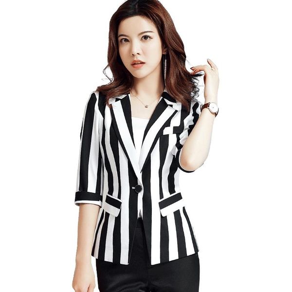 

large big size stripe femme striped woman coats women's jackets casaco feminino jacket female summer woman suit, Black;brown