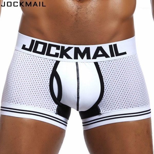 

jockmail brand men mesh underwear boxers calzoncillos hombre gay sleepwear cueca boxer breathable crotch cotton panties shorts1, Black;white