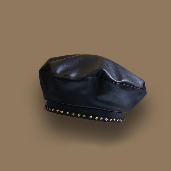 

2020 new fashion womens hats leather hat beret women octagonal hat winter beret painter cap ladies berets caps for women, Blue;gray