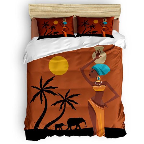 

african women sunset landscape elephant duvet cover set warm and comfortable bed sheet bedroom comforter set