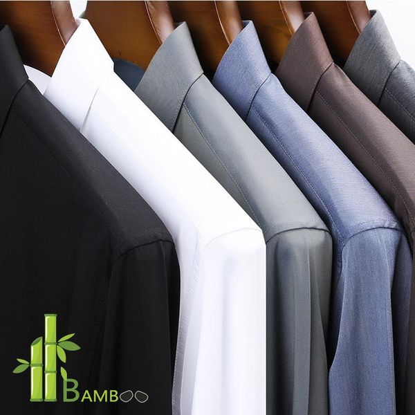 

bamboo fiber long sleeve shirt men's breathable casual men shirts slim fit solid color formal wear for business 4xl white black