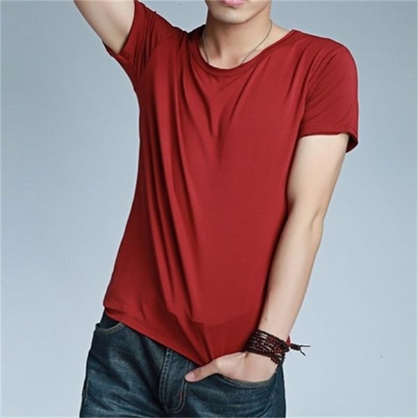 

simple raw ee men's solid round neck short sleeve wind modal t-shirt base shirt to increase fat, White;black