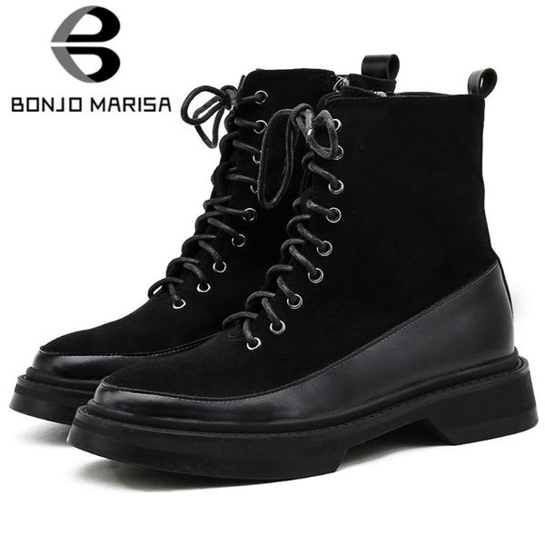 

boots bonjomarisa chic winter shoes women shoelaces leisure fashion footwear autumn wearable work ankle booties, Black