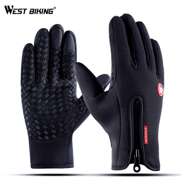 

west fietsen touch screen winter sport long fingers walking fish fleece warm windproof bike gloves, Blue;gray