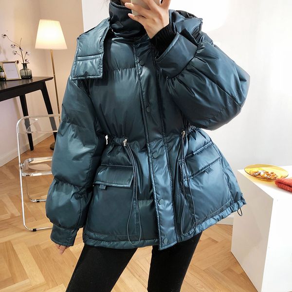 

mid-length waist hugging down cotton coat women's winter 2021 hooded warm windproof oversize er jacket thicken parka, Black