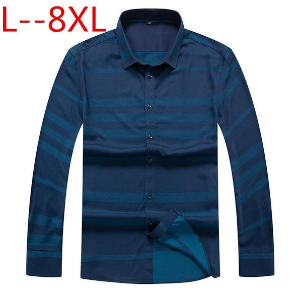 

plus size 8xl7xl autumn spring mens striped casual shirts long sleeve 100% cotton dress shirt men retro style camiseta masculina, White;black