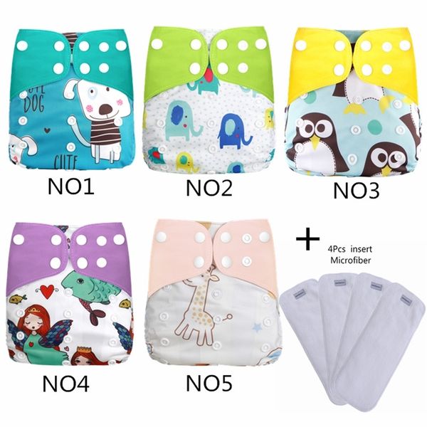 

simfamily] 4 + 4 / установить многоразовый водонепроницаемый цифровой печатный детской тканью подгузник один размер карманные детские подгу