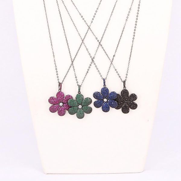 

pendant necklaces 5 strands zyz185-8357 micro pave cz stones gun black necklace & mix color zirconia flower pendants lady gifts, Silver