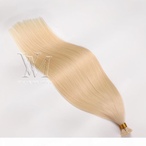 

vmae 11a double drawn platinum blonde 100g indian european straight keratin stick i tip 100% remy virgin pre bonded human hair extensions, Black