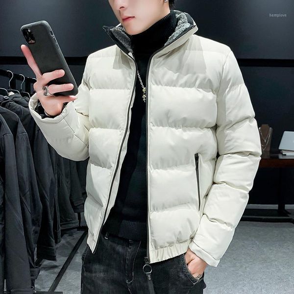 

men's workwear cotton jacket 2021 new men's down jacket parker coat korean trend slim youth thicken warm, Black