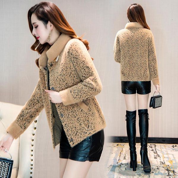 

imitated veet jacket women's short 2020 autumn and winter new slim little gold mink woolen children's coat l41, Black