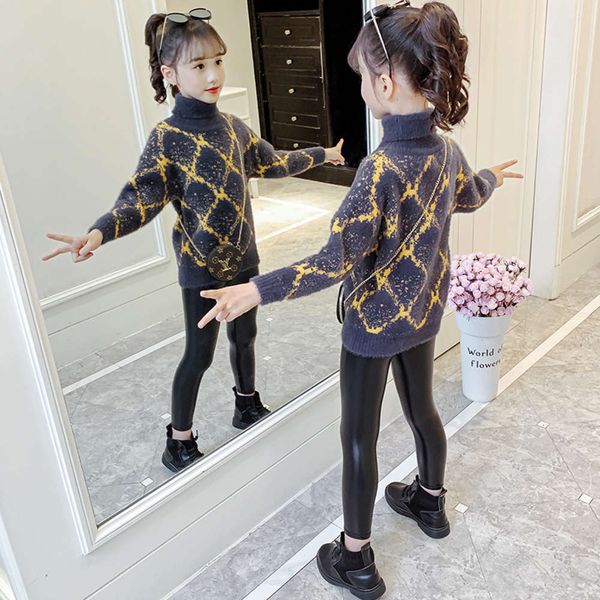 

bottomed winter 2020 new korean version of girls' zhongda children's pullover high collar sweater trend, Blue