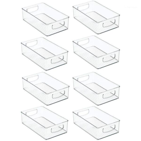 

8pcs refrigerator organizer bins stackable fridge organizers with cutout handles clear plastic pantry storage rack1