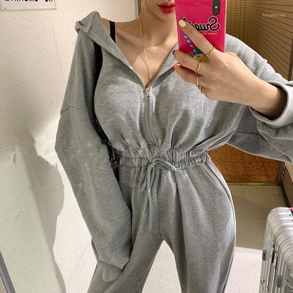 

spring autumn women casual jumpsuits female romper hooded zipper outwear jogging outfits jumpsuit1, Black;white