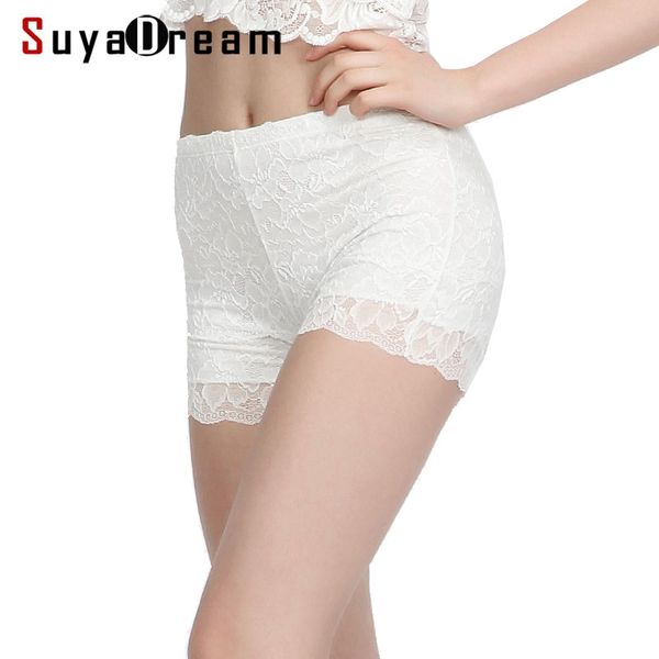 Frauen Sicherheit Kurze Hosen 100% Natürliche Seidefutter Nahtlose Boxer Gesunde Spitze Shorty Femme Dentelle Weiß Schwarz Nackte Unterwäsche 201112