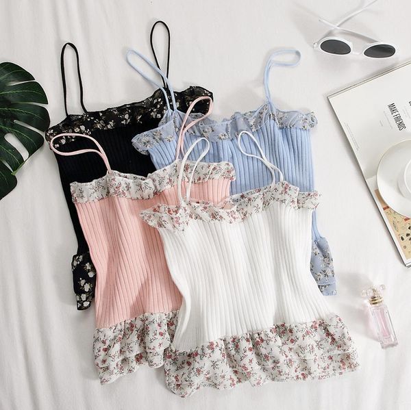 

laced up crop women spaghetti print crop for women camis women 2020 summer solid crop, White