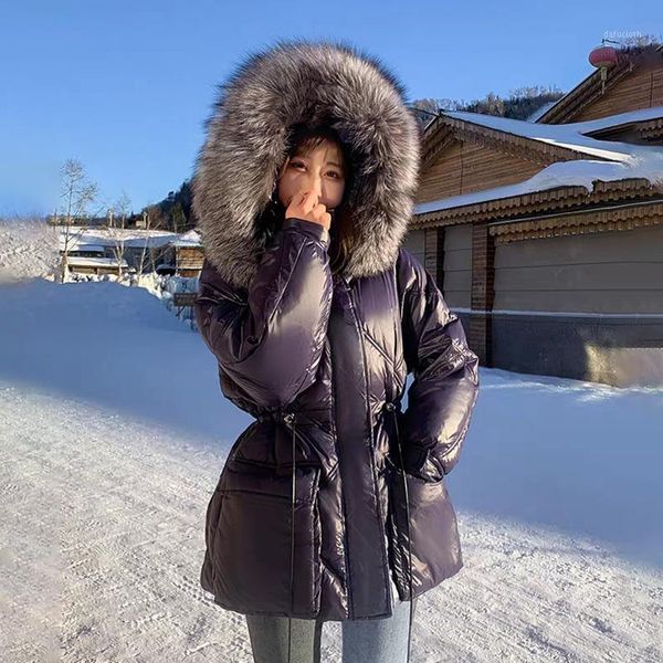 

women's jacket winter 2020 new korean fur warm collar bright face white duck down long loose thicken coat ls11, Black