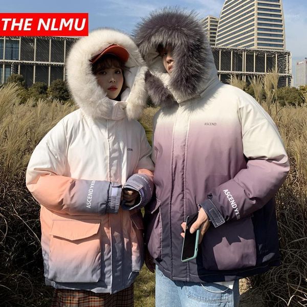 

thick warm fur hooded parkas jackets streetwear hip hop gradient printed zipper coats winter harajuku casual outwear wq2411, Black