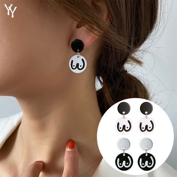 

fashion black and white round earrings for women retro simple trend earrings girl jewelry 2022 new pendientes mujer, Silver