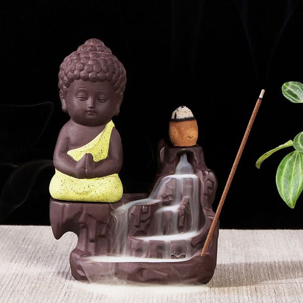 

purple clay creative feng shui decorations little monk hand backflow incense burner deskornament incense holder + 20pcs ince