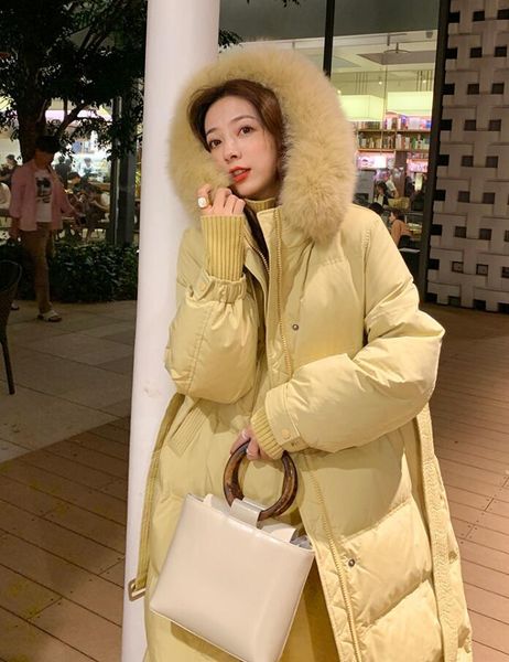 

long winter woman's jacket plus size 2021 elegant skin collar weighted skinny 90% white duck down outerwear p1883 pfru, Black