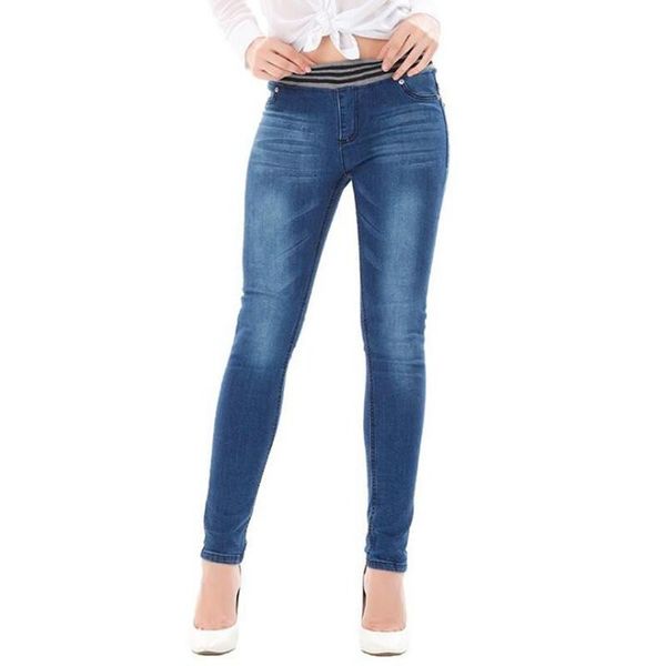 

mom jeans high waist vintage stretch elastic waist denim pants for women pencil jeans comfy skinny trousers female big plus size, Blue