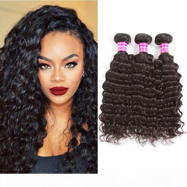 

8a grade brazilian virgin hair deep wave 3 bundles human hair weaves bundles peruvian indian malaysian mongolian remy hair extensions wefts, Black