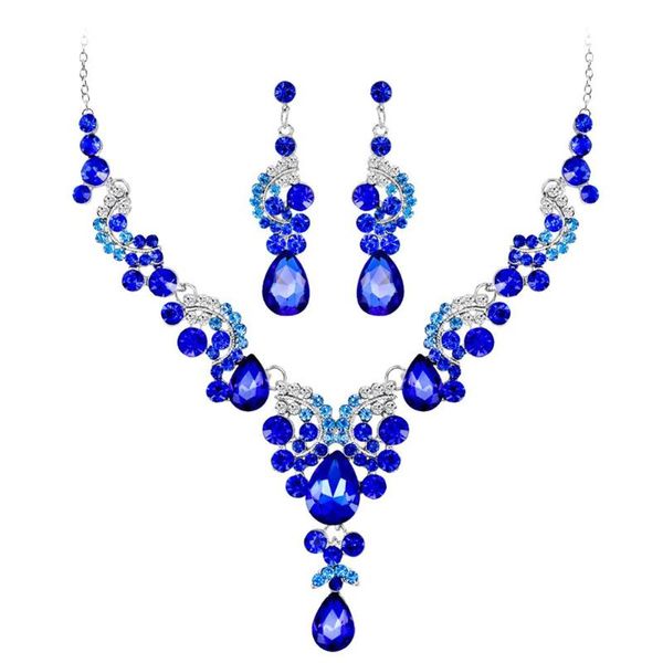 

luxury water drop rhinestone inlaid wedding bridal necklace earrings jewelry set new, Silver