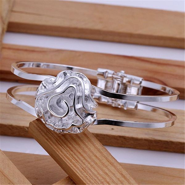

new trend silver color fashion beautiful women simple personality roses flower bracelet classic models silver jewelry h bbyanz, Black