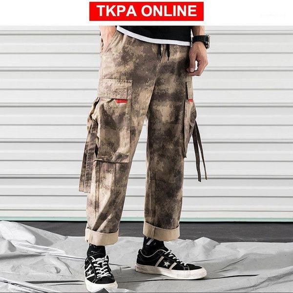 

japanese streetwear camo cargo pants men 2020 overalls mens hip hop joggers pants male straight pocket sweaptpants belt1, Black