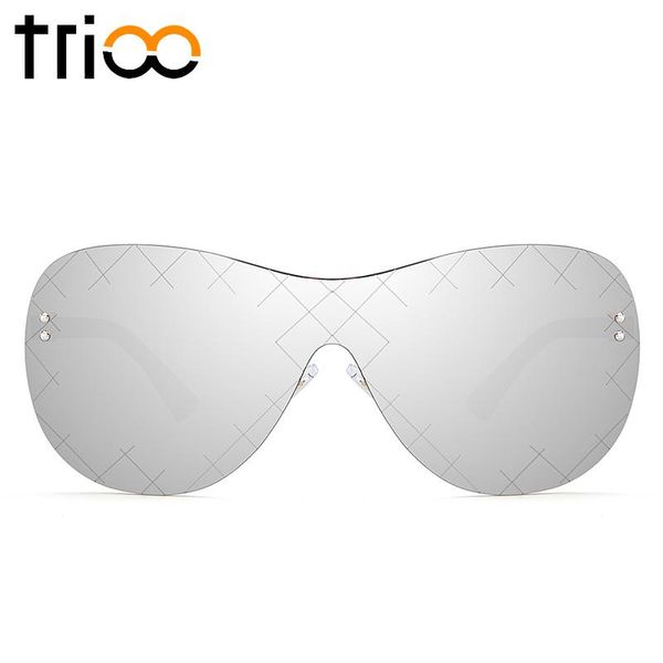 

sunglasses trioo silver mirror ladies oversized rimless cool shades fashion one piece cross brand designer sun glasses for women, White;black